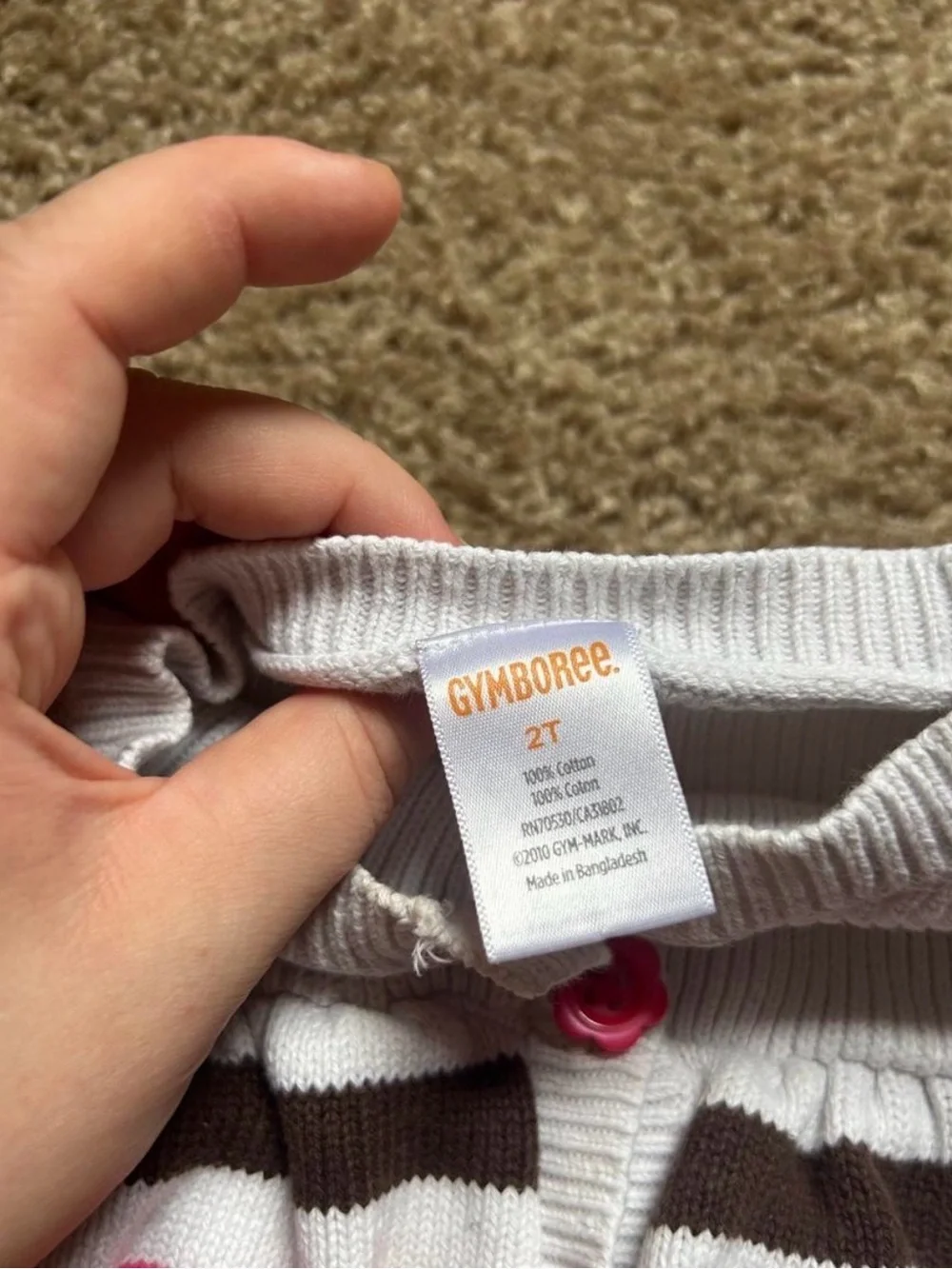 Gymboree White Cardigan with Pink, Orange, Yellow, Green & Brown Stripes